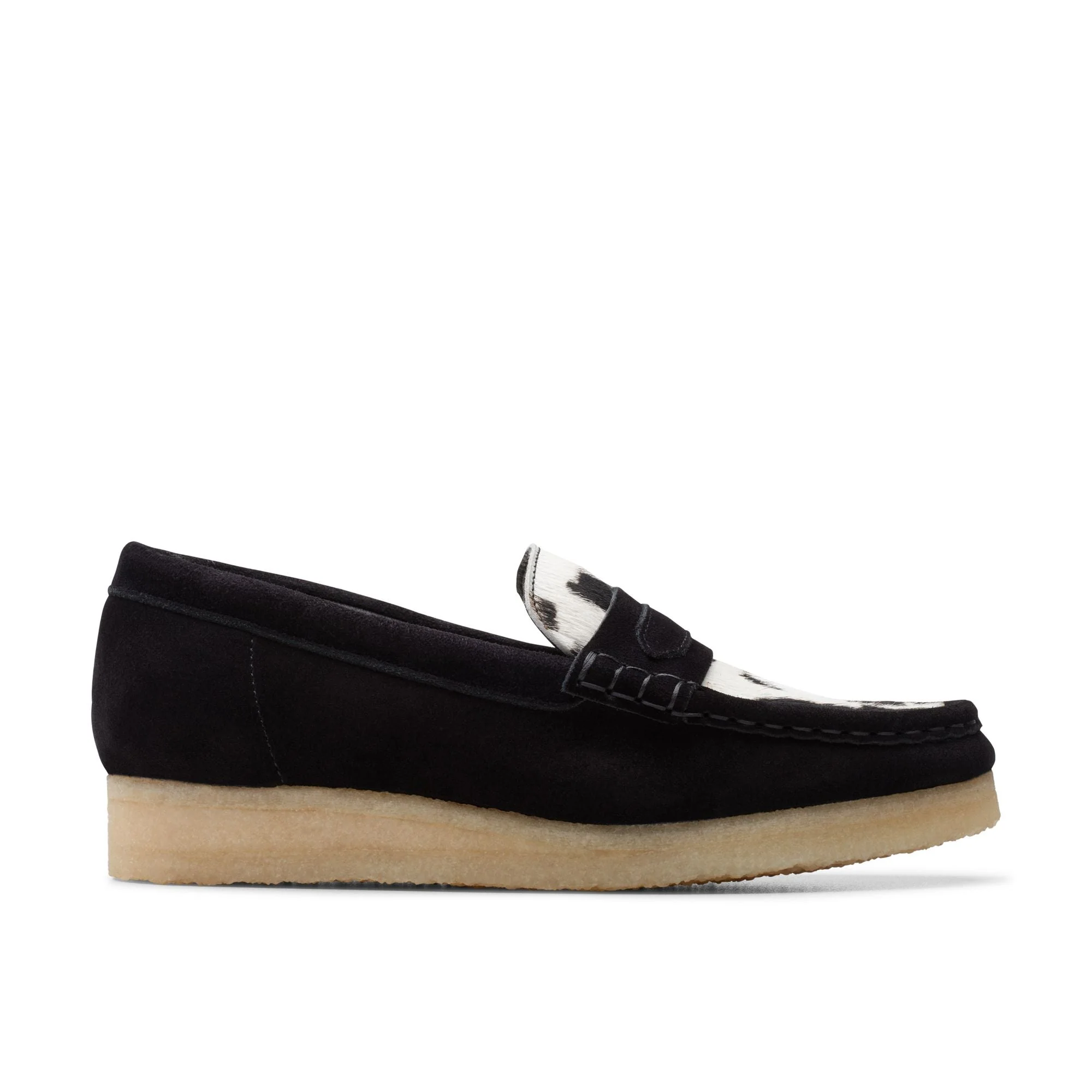 [26175837] WOMENS CLARKS WALLABEE LOAFER COW PRINT HAIRON