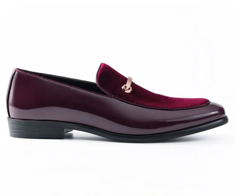 Amali Andrew Burgundy Men's Velvet Patent Leather Loafers - Image 2