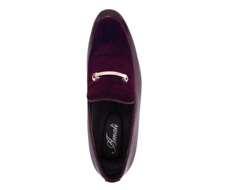 Amali Andrew Burgundy Men's Velvet Patent Leather Loafers - Image 3