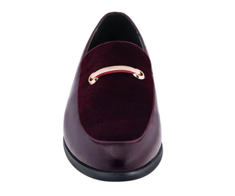 Amali Andrew Burgundy Men's Velvet Patent Leather Loafers - Image 4