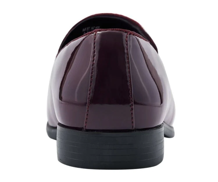 Amali Andrew Burgundy Men's Velvet Patent Leather Loafers - Image 5