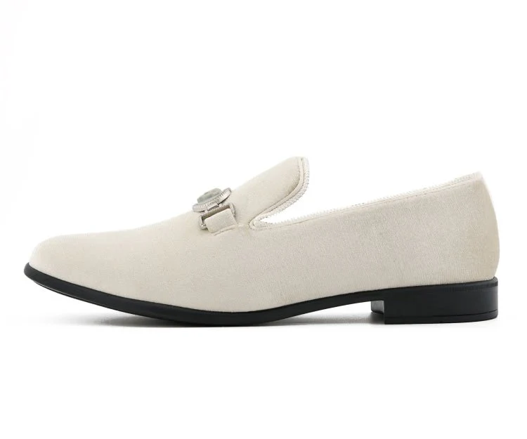 Amali Antonio Men's Cream Suede Elegant Slip On Dress Shoes - Image 3