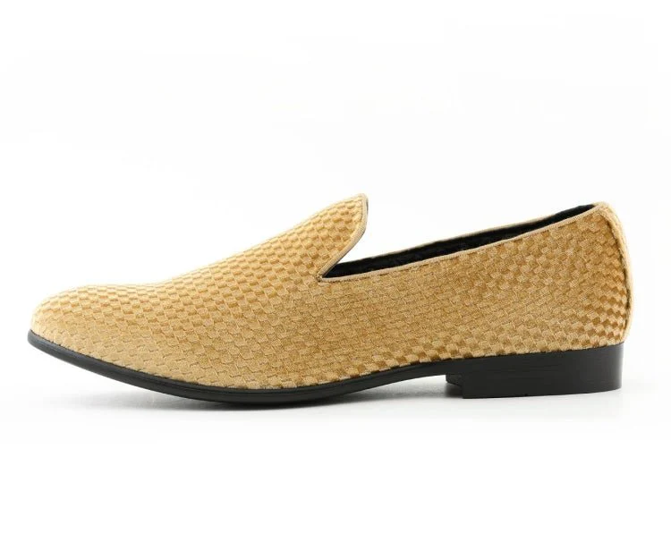 Amali Blaze Gold Velvet Slip On Shoes - Image 2