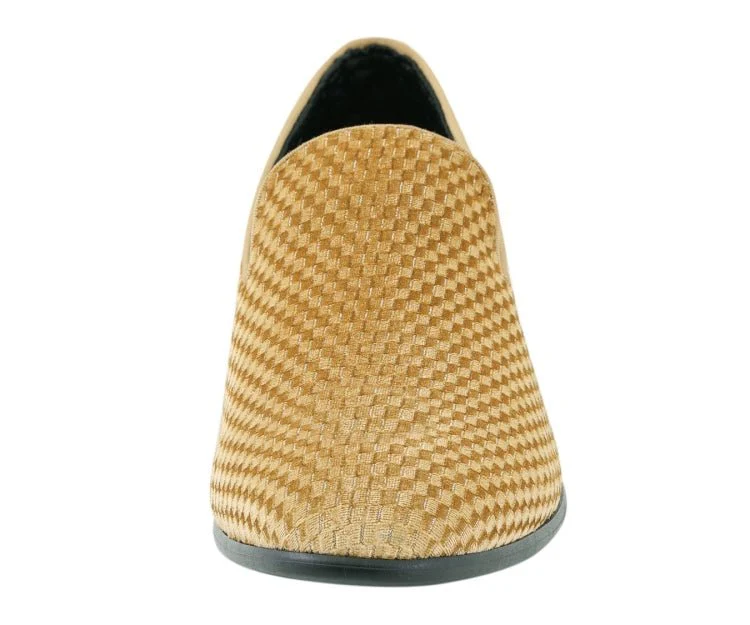 Amali Blaze Gold Velvet Slip On Shoes - Image 3
