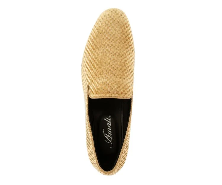 Amali Blaze Gold Velvet Slip On Shoes - Image 4