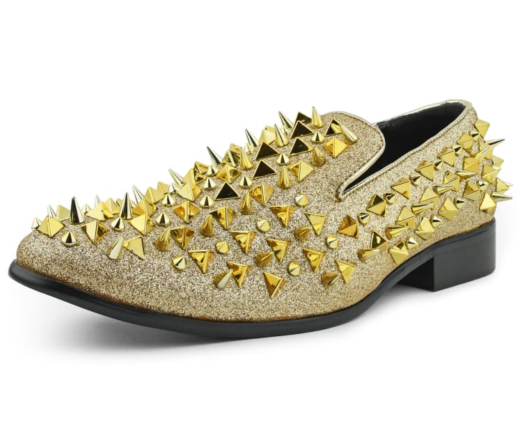 Amali Bolano Mesa Gold Men’s Leather Spiked Slip on Loafers