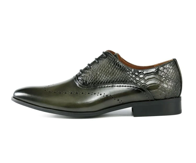 Amali Burke Men's Olive Green Leather Sophisticated Elegant Oxfords - Image 2