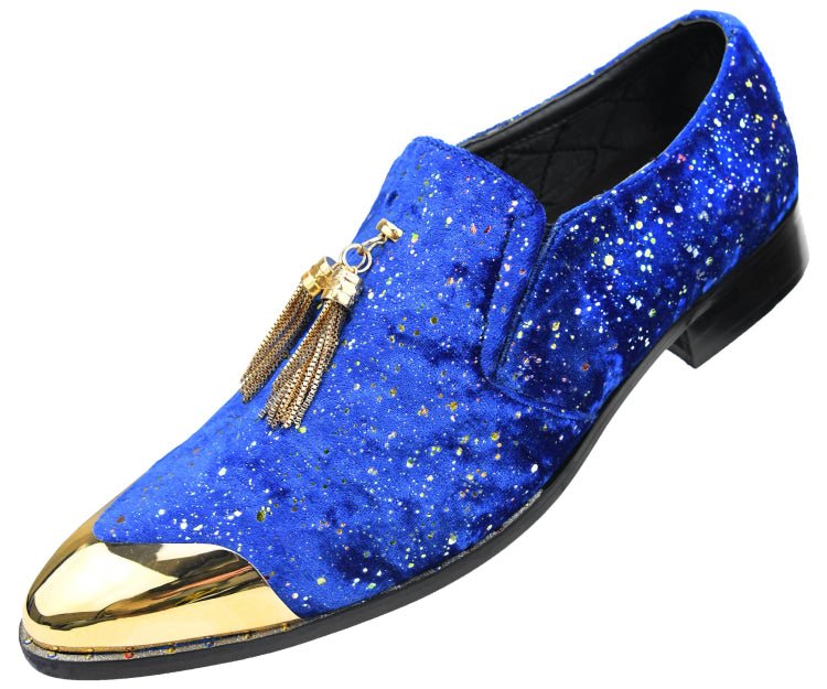 Amali Chaz Men’s Royal Blue with Gold Glitter Dress Shoes - Image 2