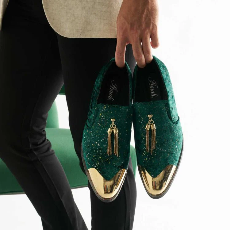 Amali Chaz Men's Green Luxury Velvet Smoking Slippers - Image 2