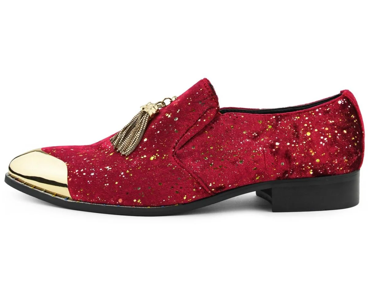Amali Chaz Red Men’s Gold Glitter Dress Shoes - Image 3