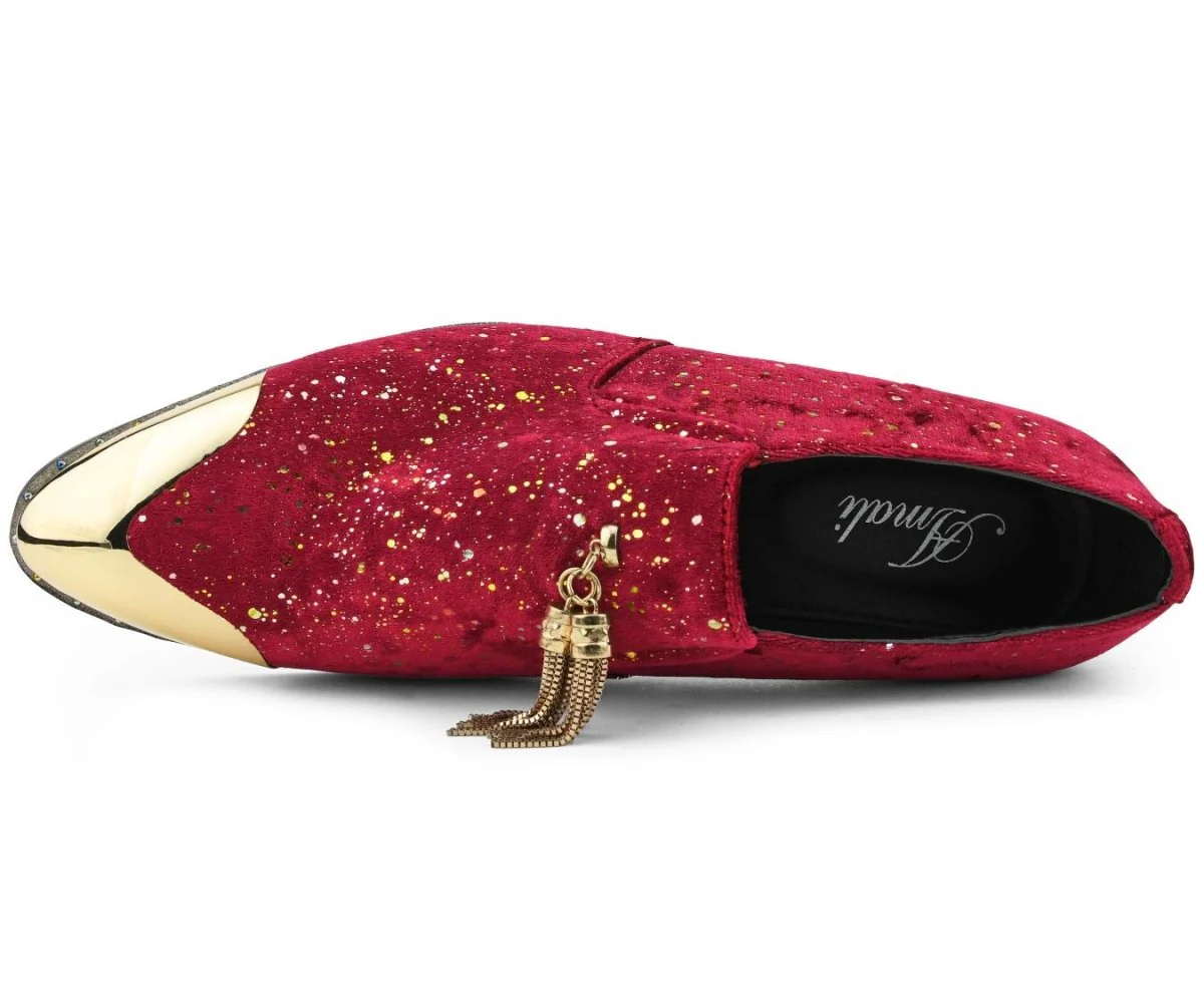 Amali Chaz Red Men’s Gold Glitter Dress Shoes - Image 4