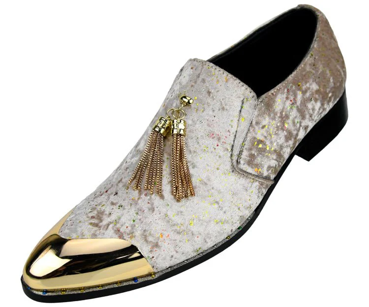 Amali Chaz Taupe Men’s Gold Glitter Dress Shoes - Image 2