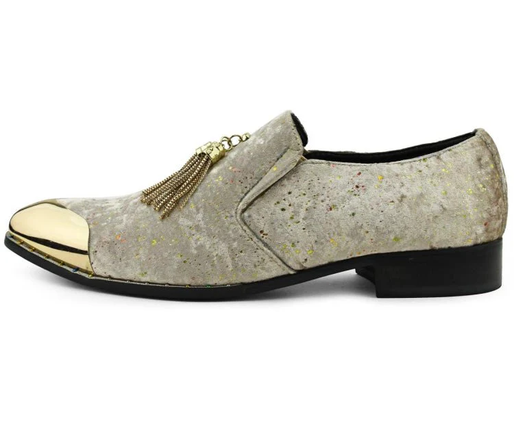 Amali Chaz Taupe Men’s Gold Glitter Dress Shoes - Image 3