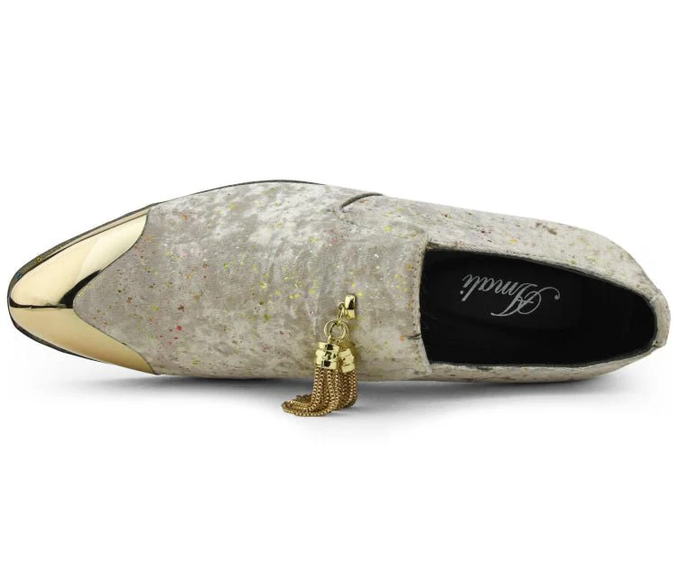 Amali Chaz Taupe Men’s Gold Glitter Dress Shoes - Image 4