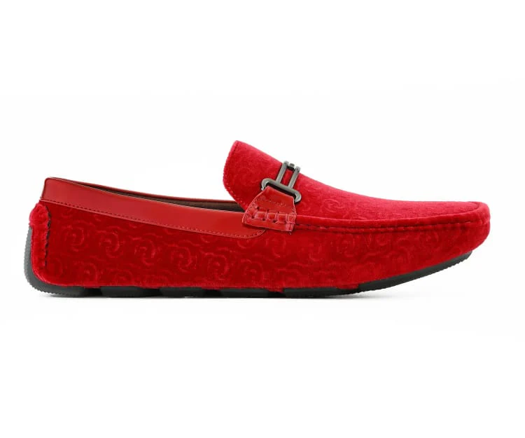 Amali Crimson Velvet Elegance Men’s Flower Embossed Velvet Moccasins - Image 2