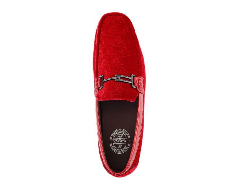 Amali Crimson Velvet Elegance Men’s Flower Embossed Velvet Moccasins - Image 3