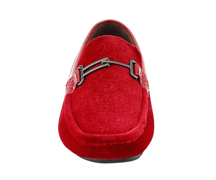 Amali Crimson Velvet Elegance Men’s Flower Embossed Velvet Moccasins - Image 4