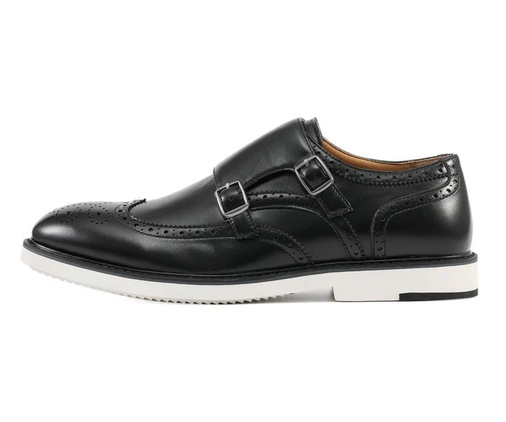 Amali Dario Men's Black Leather Noir Monk Strap Shoes - Image 3
