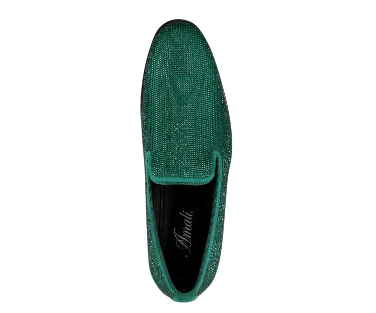 Amali Dazzle Men's Green Rhinestone Leather Slip On Loafers - Image 3