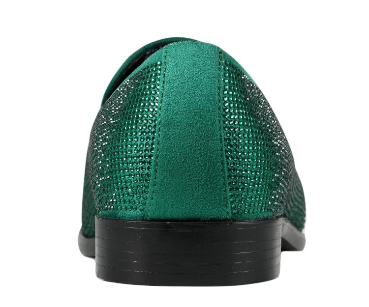 Amali Dazzle Men's Green Rhinestone Leather Slip On Loafers - Image 5