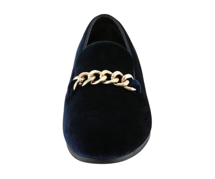 Amali Elegant Velvet Smoking Slippers Men’s With Gold Chain Ornament - Image 4