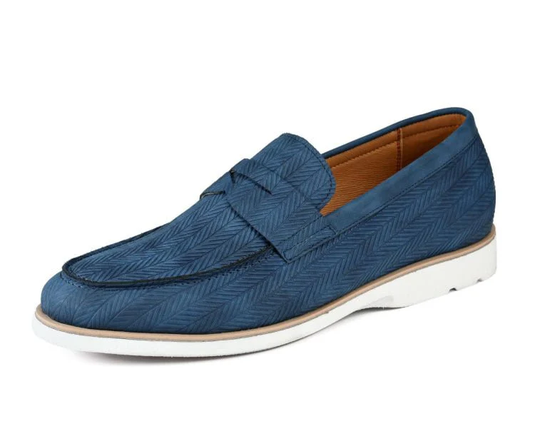 Amali Elias Blue Herringbone Loafers Men’s Casual Slip On