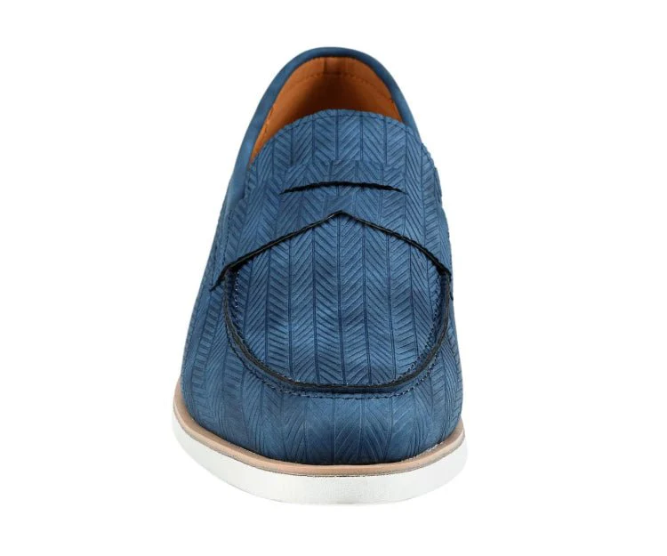 Amali Elias Blue Herringbone Loafers Men’s Casual Slip On - Image 3