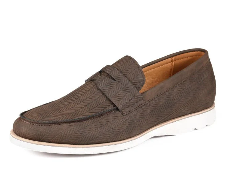 Amali Elias Herringbone Loafers For Men Brown Fabric