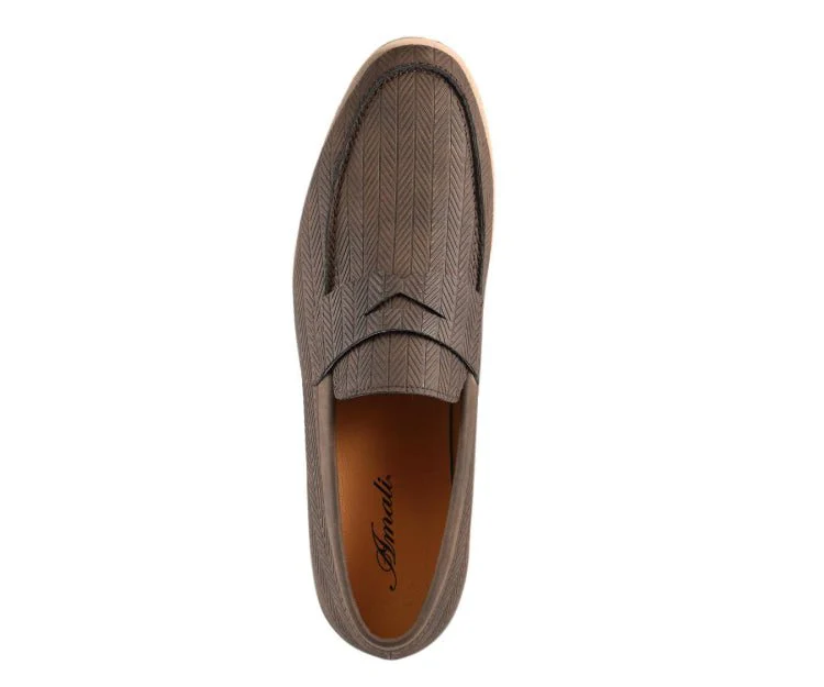 Amali Elias Herringbone Loafers For Men Brown Fabric - Image 3