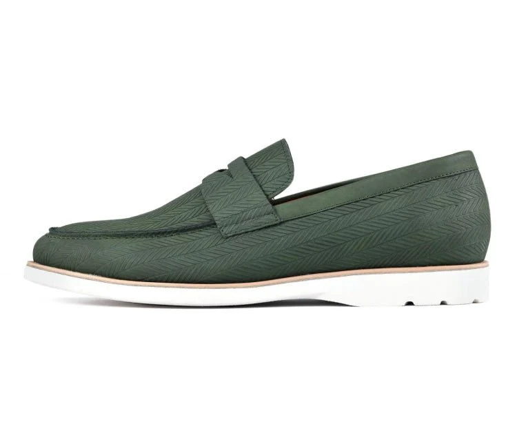 Amali Elias Herringbone Men’s Olive Green Fabric Loafers - Image 2