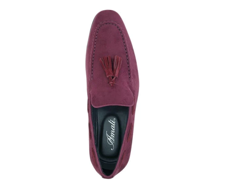 Amali Emperor Burgundy Men’s Velvet Tassel Loafers - Image 3
