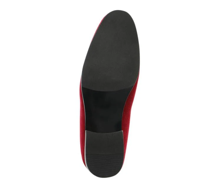 Amali Fay Burgundy Men's Velvet Slip On Loafers With Chain - Image 7