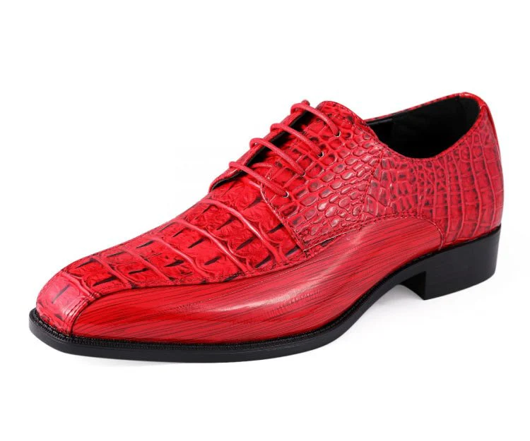 Amali Harvey Men's Red Crocodile and Eel Embossed Leather Oxfords