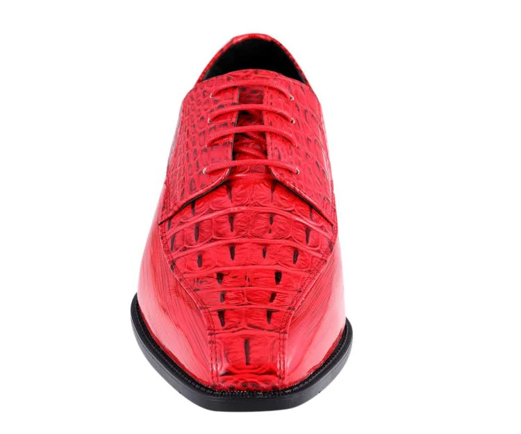 Amali Harvey Men's Red Crocodile and Eel Embossed Leather Oxfords - Image 3