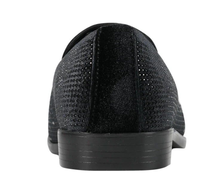Amali Ivano Luxe Rhinestone Loafers Men’s Velvet Black Silver - Image 5