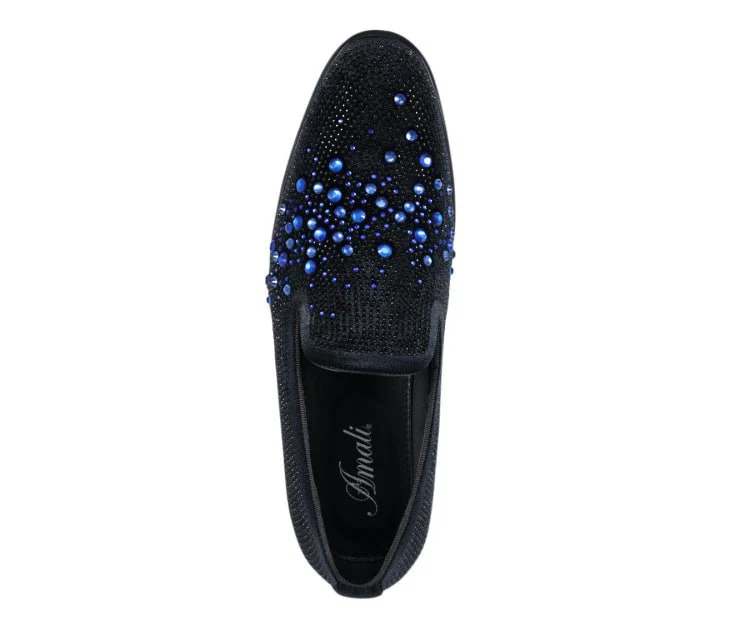 Amali Ivano Men’s Black and Royal Blue Rhinestone Luxe Velvet Loafers - Image 3
