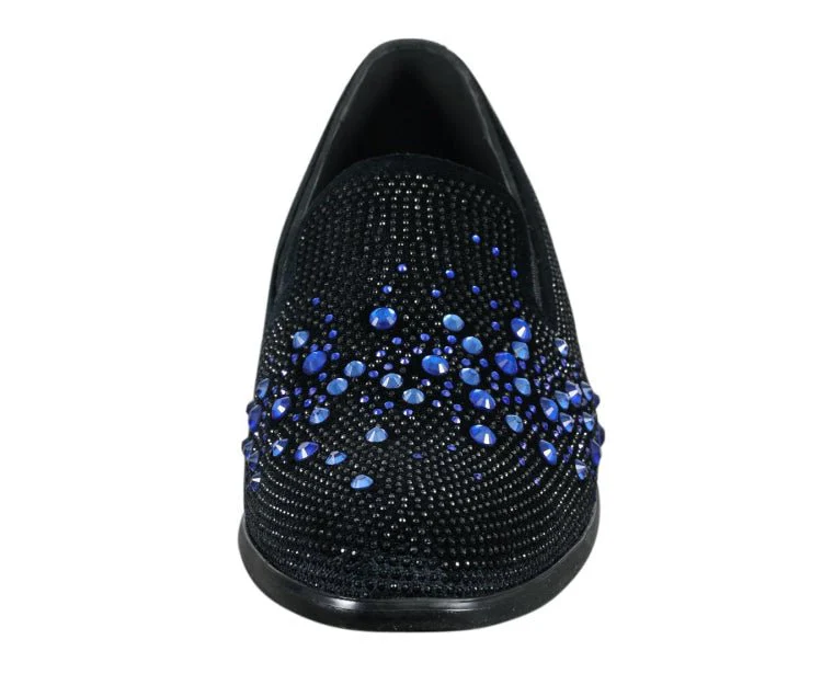 Amali Ivano Men’s Black and Royal Blue Rhinestone Luxe Velvet Loafers - Image 4