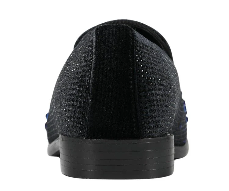 Amali Ivano Men’s Black and Royal Blue Rhinestone Luxe Velvet Loafers - Image 5