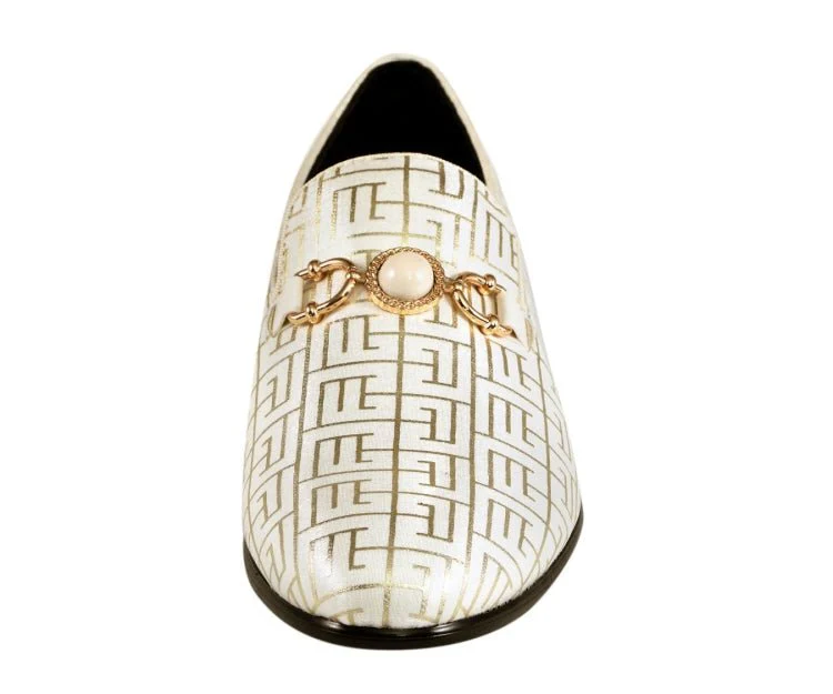 Amali Kazimar Men's Cream and Gold Leather Slip On Loafers - Image 4