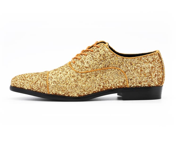 Amali Lawrence Glitter Oxfords Men’s Gold Dress Shoes - Image 2
