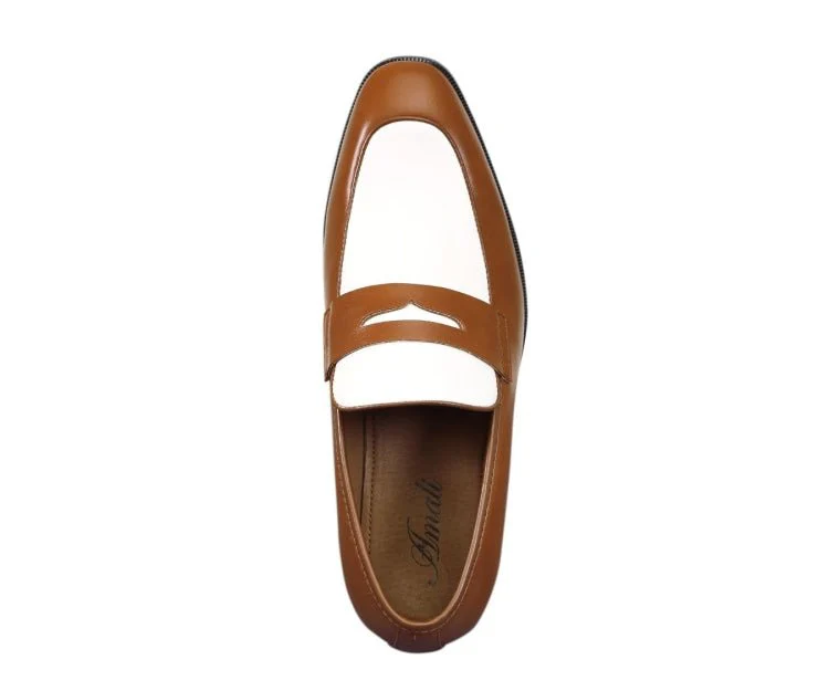 Amali Levi Men’s Cognac and White Leather Luxe Penny Loafers - Image 3