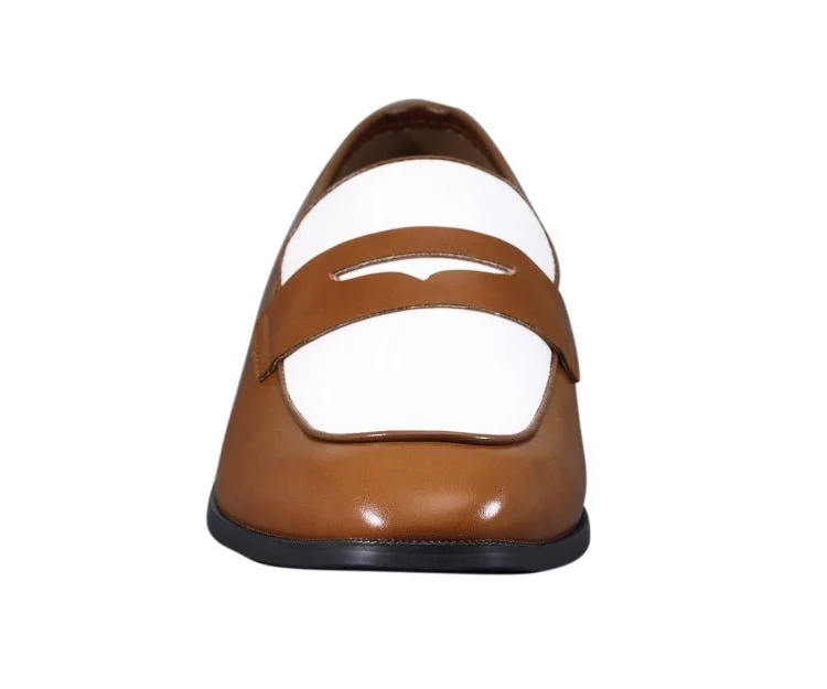 Amali Levi Men’s Cognac and White Leather Luxe Penny Loafers - Image 4