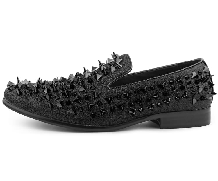 Amali Mesa Black Gold Studded Men's Leather Slip on Shoes - Image 3