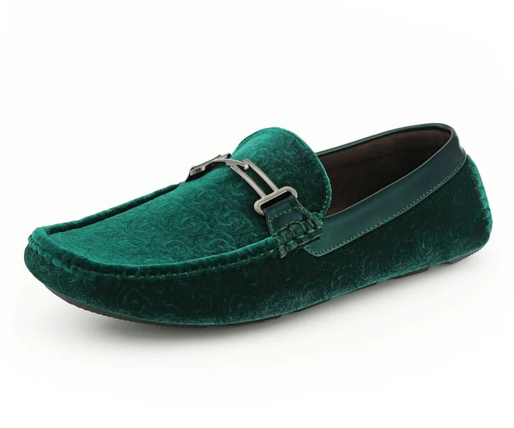 Amali Roberto Green Men's Velvet Green Driving Moccasins