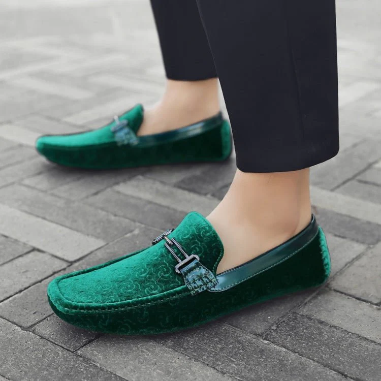 Amali Roberto Green Men's Velvet Green Driving Moccasins - Image 2