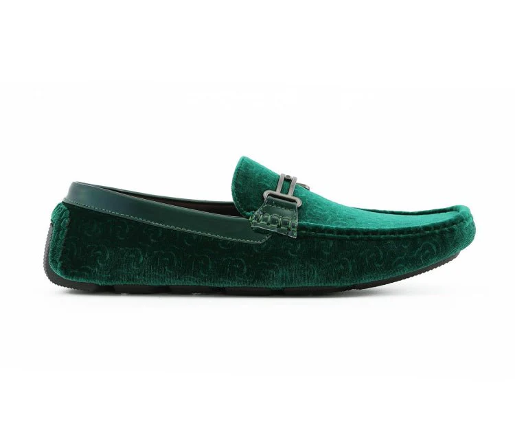 Amali Roberto Green Men's Velvet Green Driving Moccasins - Image 3