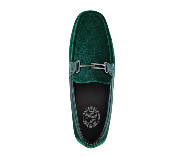 Amali Roberto Green Men's Velvet Green Driving Moccasins - Image 4