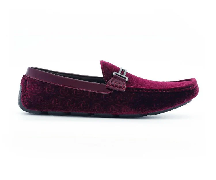 Amali Roberto Velvet Elegance Burgundy Floral Moccasins For Men - Image 2