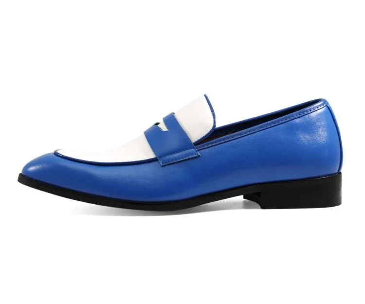 Amali Royal Elegance Two Tone Penny Loafers Men’s Leather Royal Blue and White - Image 2