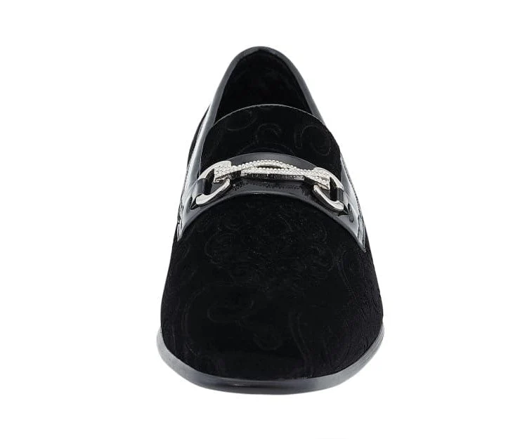 Amali Throne Black Men’s Velvet Slip On Loafers - Image 4